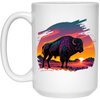 A Bison In Front Of The Sunset, Neon Style, Smooth Lines, Best Of Cow White Mug