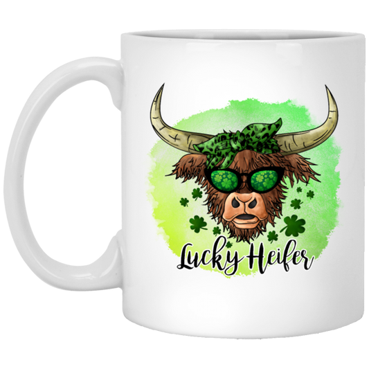 Bull Head Gift, Patricks Cow Lover, Lucky Heifer Gift, Bull And Shamrock White Mug