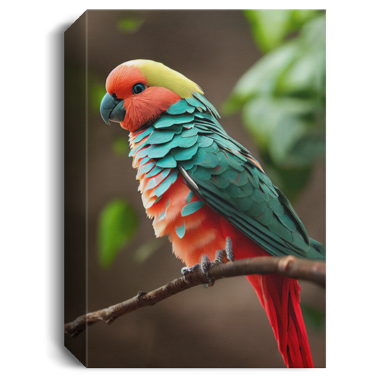 Beautiful Red Teal Parrot Sitting On A Branch, Bright Sunlight In Spring Canvas