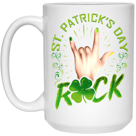 Rock Lover, St Patricks Day, Sign Of The Horns Hand Logo Gift White Mug