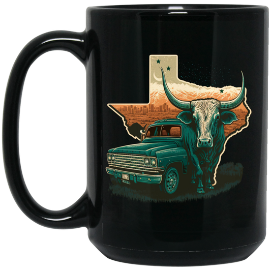 Texas Lover, Cow And Car, Texas City, Love Texas, Love Cow In Texas Black Mug