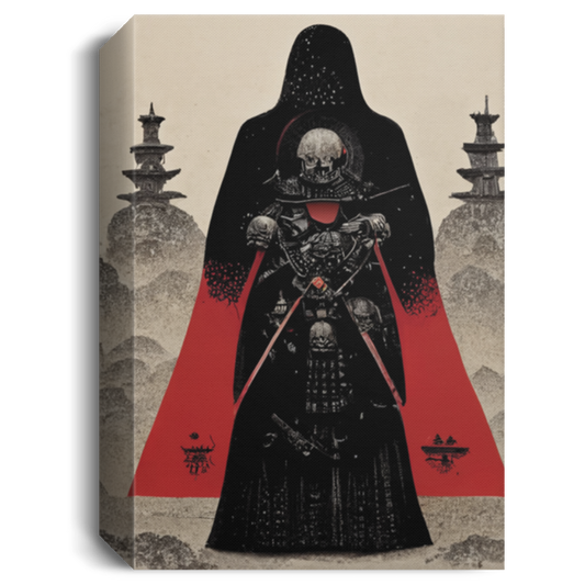 A Warrior Samurai Skull Vader Fantasy Style Tarot Card Red Black Grey, Japanese Samurai And The War