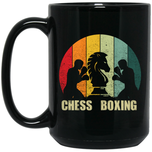 Love Chess, Love Boxing, Chess Boxing Vintage Gift, Love To Do Boxing Gift Black Mug