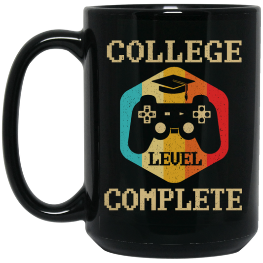 Retro College Level Complete Gamer Graduation Black Mug
