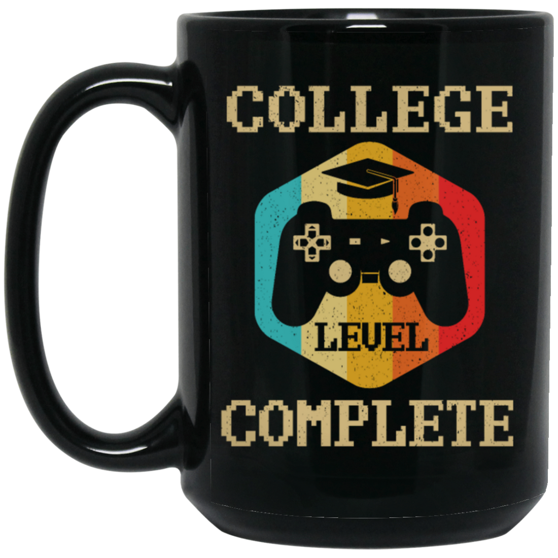 Retro College Level Complete Gamer Graduation Black Mug