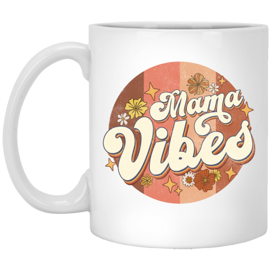 Love Mama Gift, Retro Gift For Mama, Cute Flower Vintage, Mama Vibe, Retro Vibes White Mug