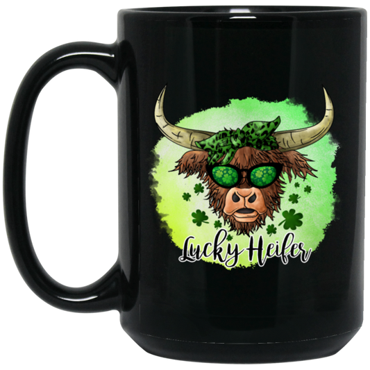 Bull Head Gift, Patricks Cow Lover, Lucky Heifer Gift, Bull And Shamrock Black Mug