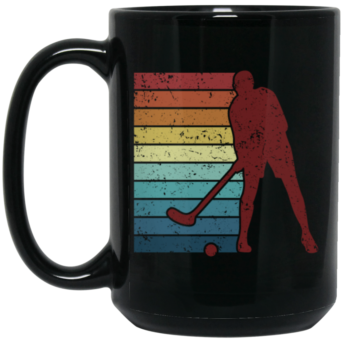 Retro Hockey Player, Field Hockey Indoor Hockey Black Mug
