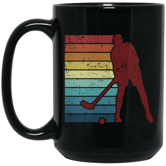 Retro Hockey Player, Field Hockey Indoor Hockey Black Mug