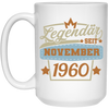 Retro Birthday Legendary Since November 1960 Gift White Mug