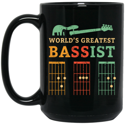 Retro Bassist Dad, Guitar Dad Gift, Love Music, Best Of Music Black Mug