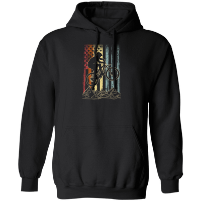 Vintage Mountain Bike, Retro Biking, American Flag, American Biker Pullover Hoodie