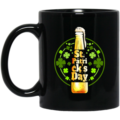 Shamrocks For St Patrick, Stylized Beer Bottles And Shamrock Gift Black Mug