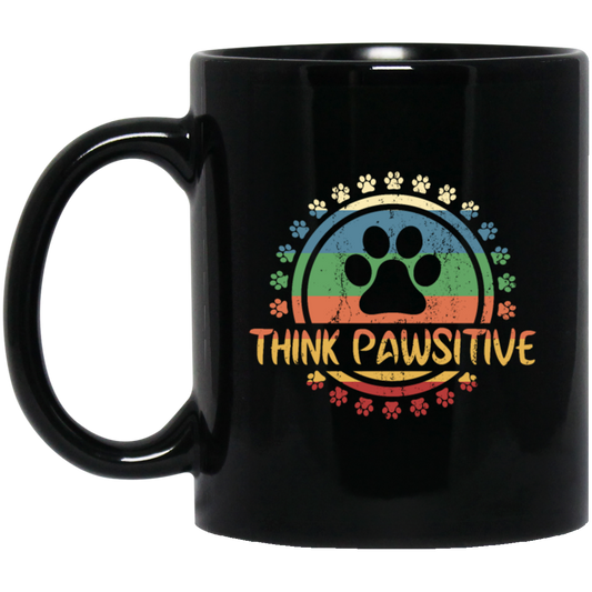 Retro Dog Paw print Cat Think Pawsitive Pet lover