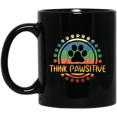 Retro Dog Paw print Cat Think Pawsitive Pet lover