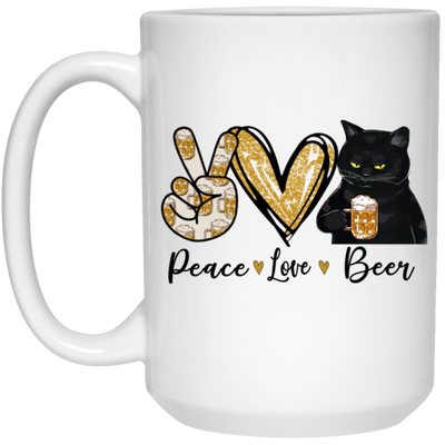 Peace Love Beer Black Cat, Funny Gift White Mug