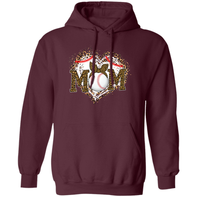 Funny Baseball Mom, Leopard Heart Mom, Ball Sport Lover Gift, Leopard Baseball Pullover Hoodie