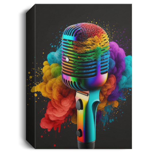 Colorful Microphone, Love Karaoke, Neon Microphone, Modern Style Canvas