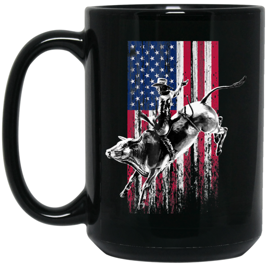 American Flag, Rodeo Bull Rider American Flag Patriotic Cowboys, Best Cowboy Black Mug