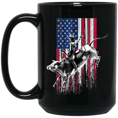 American Flag, Rodeo Bull Rider American Flag Patriotic Cowboys, Best Cowboy Black Mug