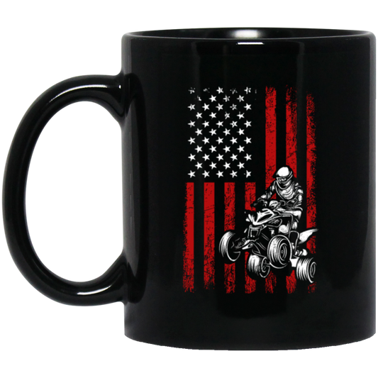 American Flag, Quad Bike Lover, Racing Boy, Gift For American Racing Man Black Mug