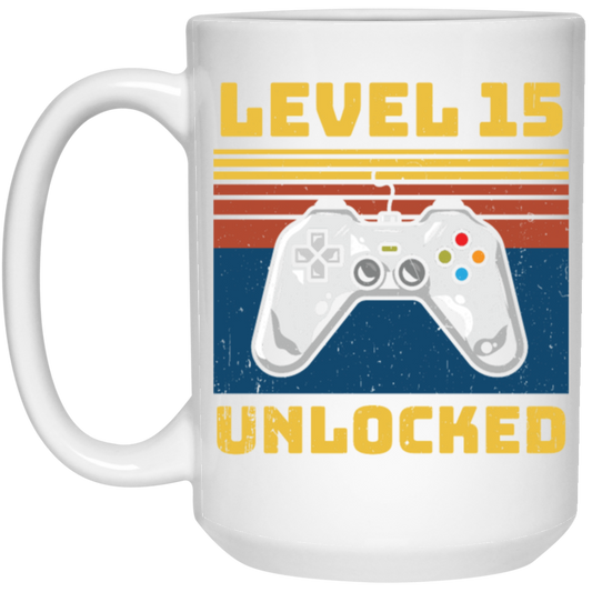 Retro 15th Birthday, Gaming Lover, Gift For Gamer 15 Years Gift White Mug