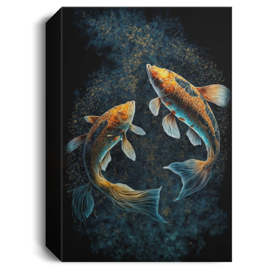 Beautiful Koi Painting Lung Ling, Two Koi Swimming Underwater Canvas