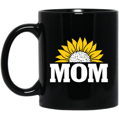 Mom Present, Sunflower Mom, Best Mother Ever, Half Sunflower, Sunflower Lover Black Mug