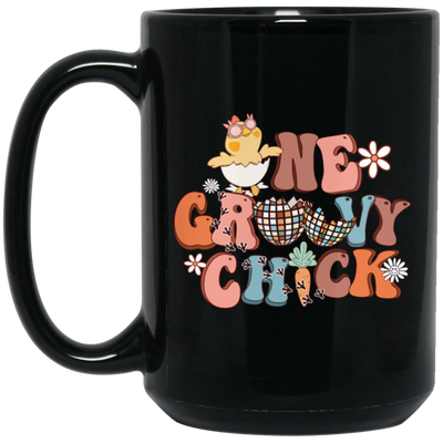 Love Chicken Gift, One Groovy Chick, Retro Chicken, Easter Gift Love Black Mug