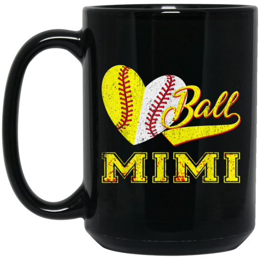 Gift For Mimi, Best Mimi Ever, Love Baseball Gift, Heart Ball, My Ball For Mimi Black Mug