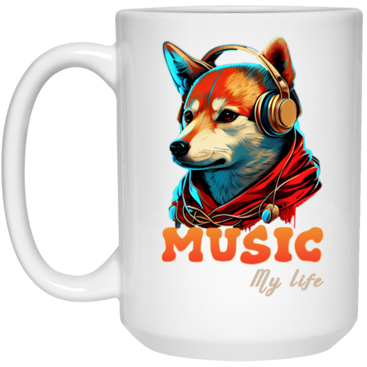 Fox Love Music, Handsome Foxe Wear A Headphone, Music Lover, Music Is My Life White Mug