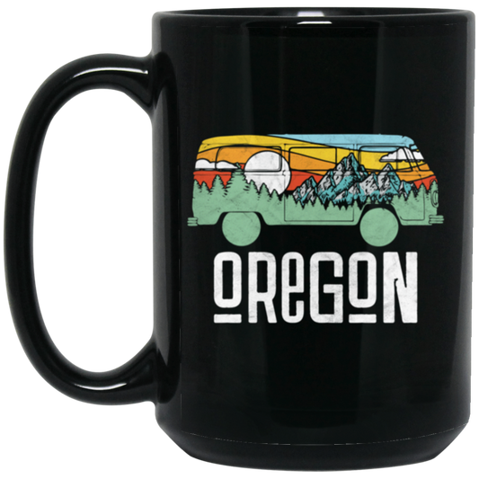 Oregon Love Gift, Outdoor Hippie, Van Nature Retro, National Park Black Mug