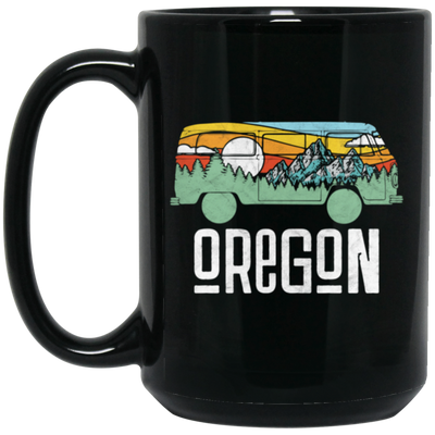 Oregon Love Gift, Outdoor Hippie, Van Nature Retro, National Park Black Mug