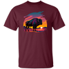 A Bison In Front Of The Sunset, Neon Style, Smooth Lines, Best Of Cow Unisex T-Shirt