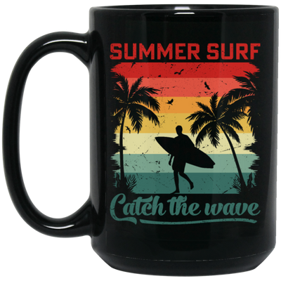 Surf Lover, Summer Surf, Catch The Wave, Retro Summer Gift, Surfing Love Gift Black Mug