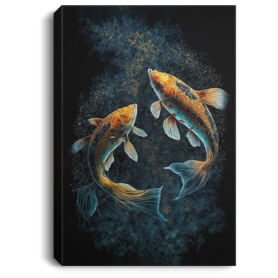 Beautiful Koi Painting Lung Ling, Two Koi Swimming Underwater Canvas