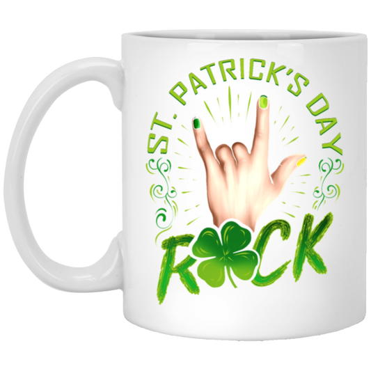 Rock Lover, St Patricks Day, Sign Of The Horns Hand Logo Gift White Mug