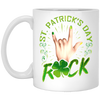 Rock Lover, St Patricks Day, Sign Of The Horns Hand Logo Gift White Mug