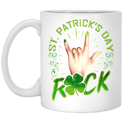 Rock Lover, St Patricks Day, Sign Of The Horns Hand Logo Gift White Mug