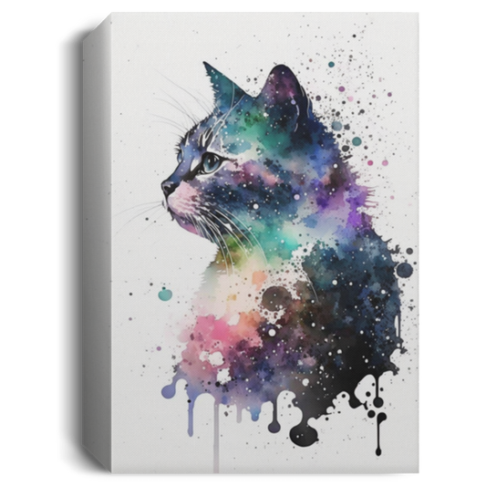 Watercolor Cat, Wisgchy Cat Cartoon Style, Minimaliste Style, Colorfull Cat In White Backgroud