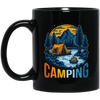 Camping In A Forest, Camping On Lake With Mountain, Retro Style Black Mug