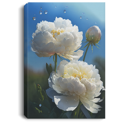 White Peonies Flower Under The Blue Sky In The Early Morning Canvas