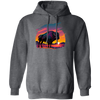 A Bison In Front Of The Sunset, Neon Style, Smooth Lines, Best Of Cow Pullover Hoodie