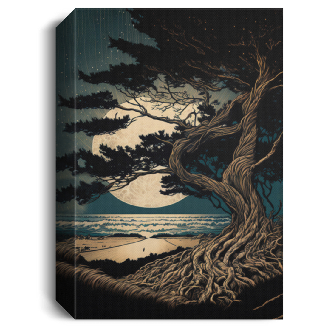 Moon And Giant Cedar Tree With Branches Into The Stars