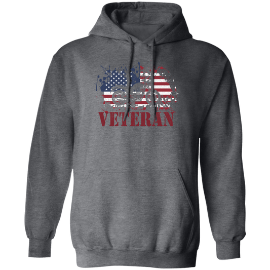 Motorcycle Veteran, Military Biker, American Flag, American Veteran Pullover Hoodie