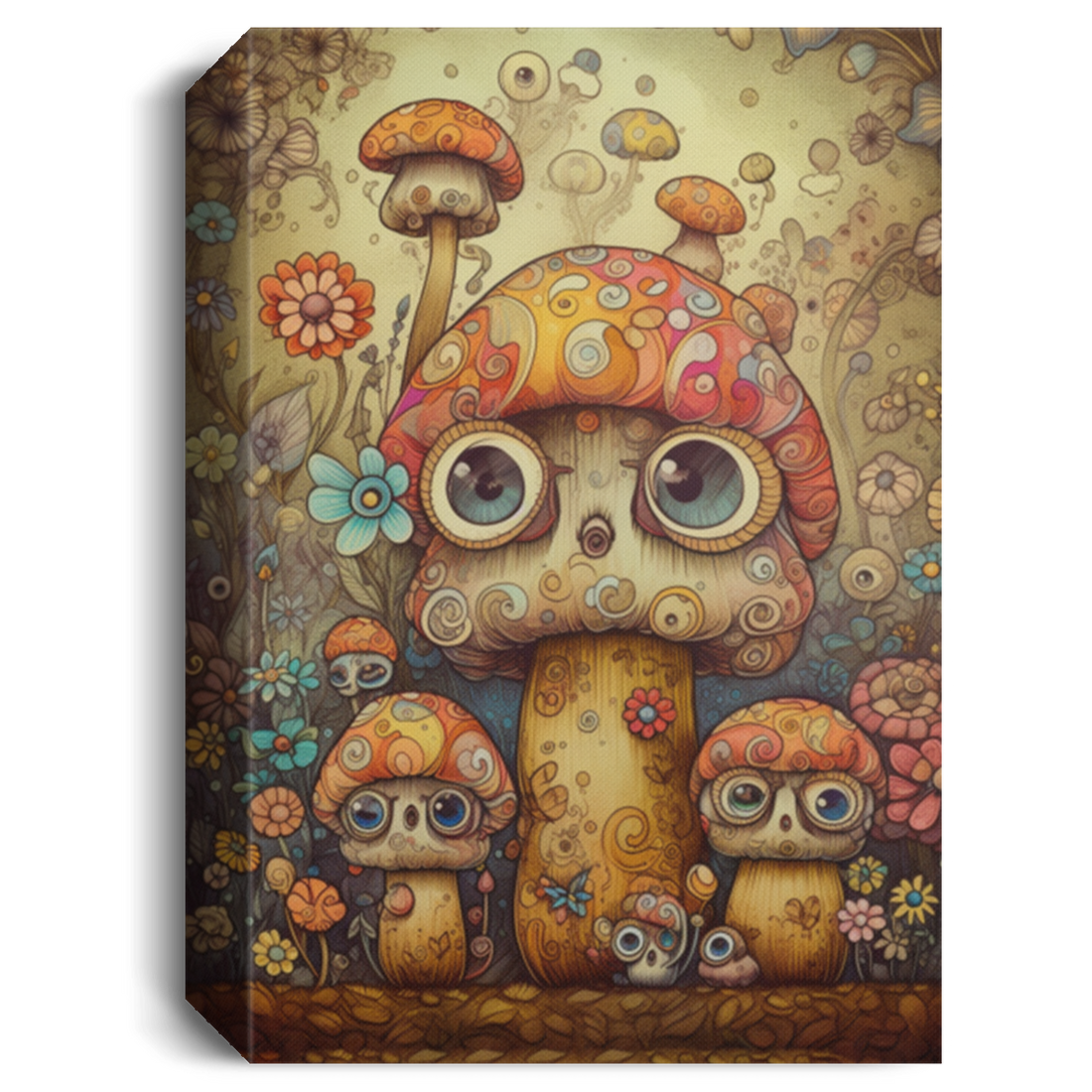 Cute Family Mushroom Monsters, Colorful Mushroom Canvas