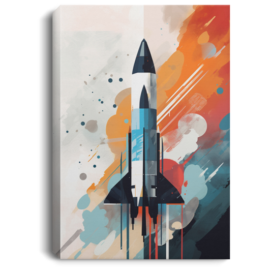 A Rocket Launching Into Space, Captured In The Abstract Painting Style Canvas