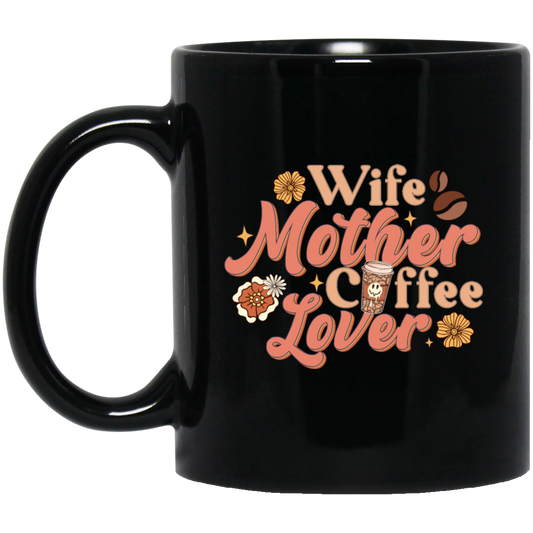 Love Wife Gift, Mothers Gift, Coffee Lover, Retro Love Coffee, Best Wife Black Mug