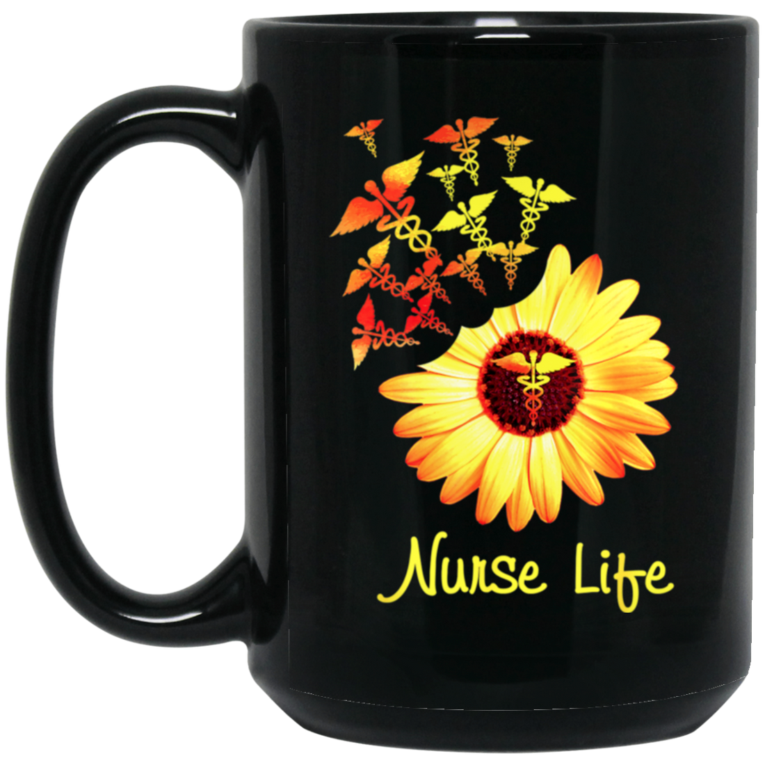 Nurse Gift, Nurse Life Sunflower, Cute Nurse Gift, Love My Nurse Life Black Mug