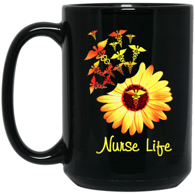 Nurse Gift, Nurse Life Sunflower, Cute Nurse Gift, Love My Nurse Life Black Mug